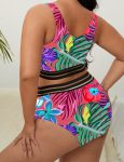 WomenPlusSizeFloralHighWaistBikiniSizeVNeckTankTopTwoPieceSwimsuit-1