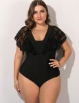 WomenPlusSizeOne-PieceConservativeBlackWebbingSwimsuit-1