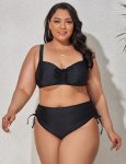 WomenPlusSizeSexyBikiniBraThickenedNoSteelRimTwo-PieceSwimsuitBlack-1