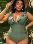 WomenPlusSizeVNeckOnePieceSwimsuitRuffledLaceUpMonokini-1