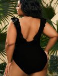 WomenPlusSizeVNeckOnePieceSwimsuitRuffledLaceUpMonokini-1