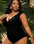 WomenPlusSizeVNeckOnePieceSwimsuitRuffledLaceUpMonokini-1