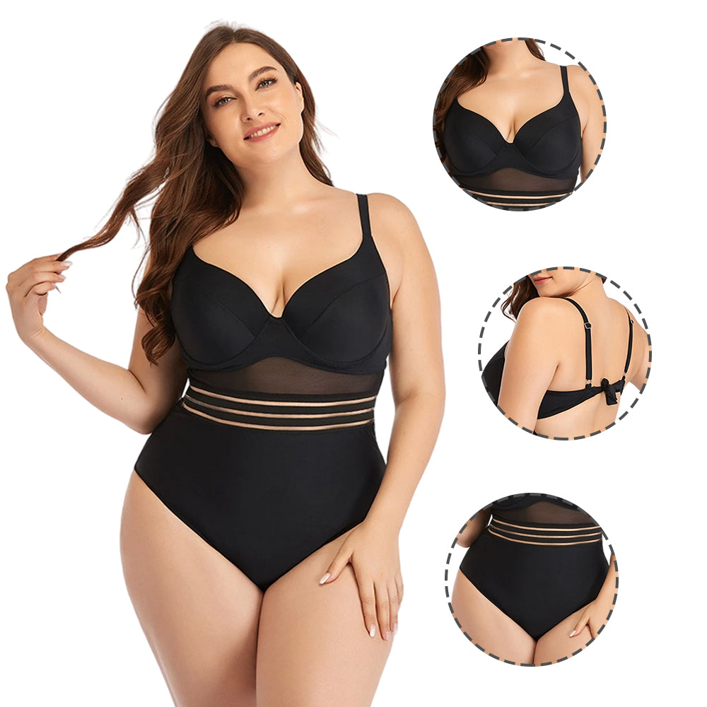 Women Plus Size Summer Strappy Bikini Sexy Open Back One Piece Swim