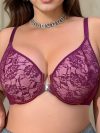 Large size front button breathable lace large cup